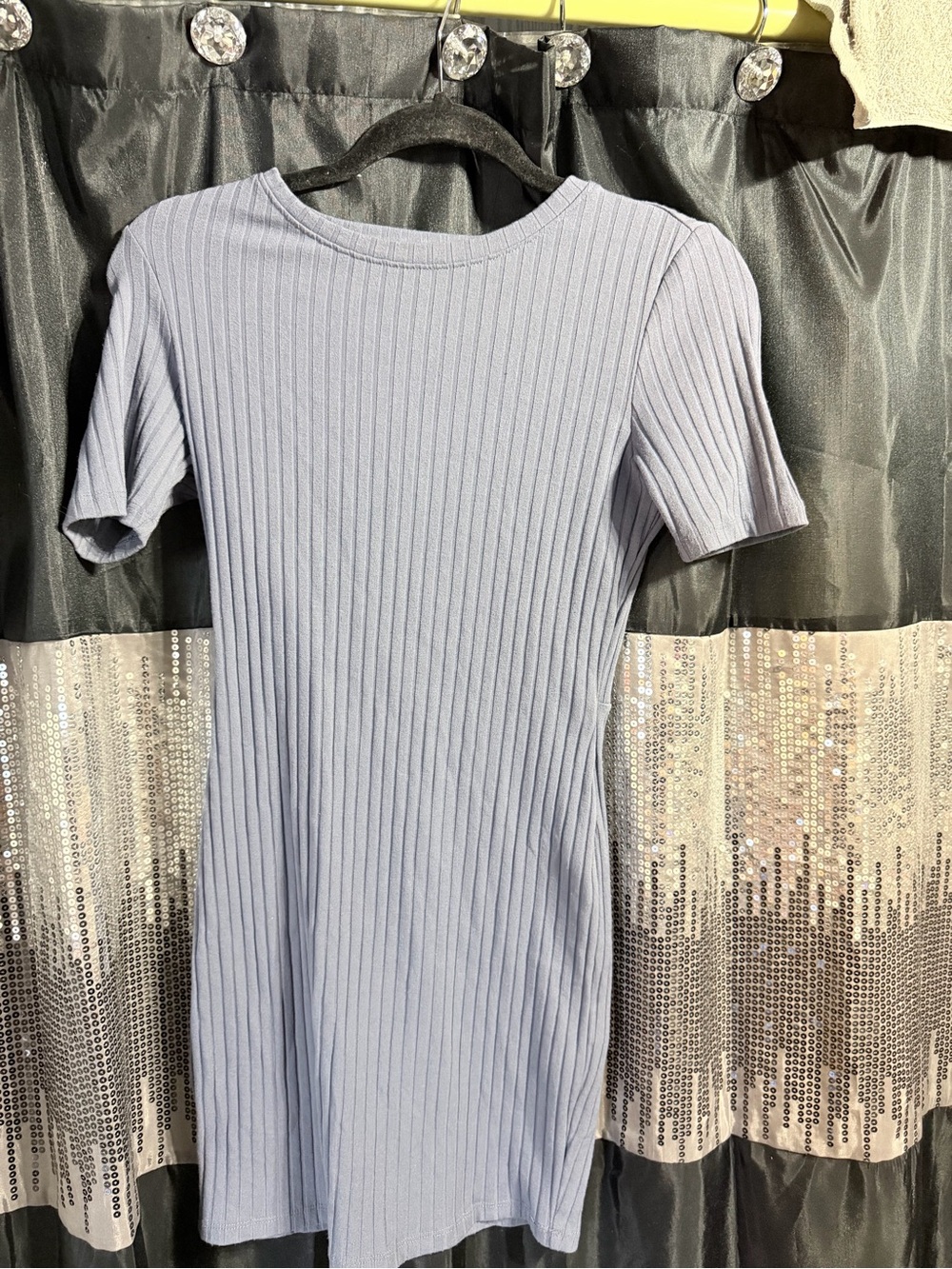 Ribbed Short Sleeve Bodycon Dress in Light Blue